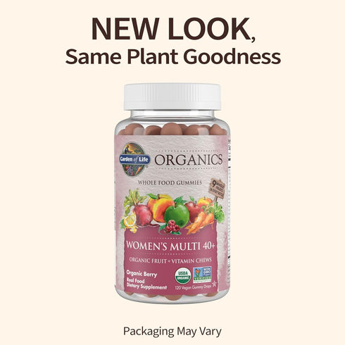 Garden of Life Organics Women 40+ Gummy Vitamins - Berry - Certified Organic, Non-GMO, Vegan, Kosher Complete Multi - Methyl B12, C & D3 - Gluten, Soy & Dairy Free, 120 Real Fruit Gummies