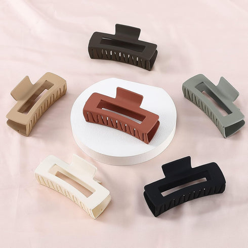 Sisiaipu 6 Pcs 4 Inch Big Hair Claw Clips for Women, Nonslip Square Rectangle Acrylic Banana Jaw Clips - Brown