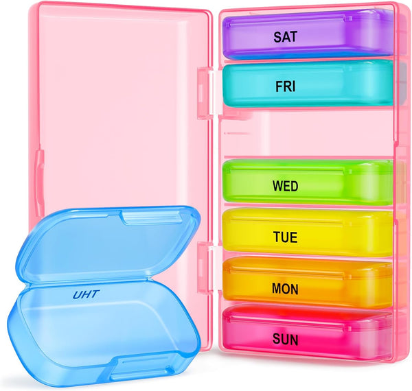 ZIKEE 7 Packs Portable Extra Large Pill Organizer, 7 Day Pill Box for Pocket, Purse, Weekly Case, Pink