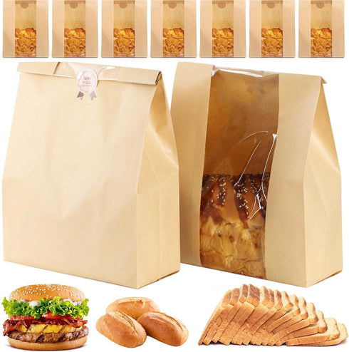STEZHOU 30 Packs Tin Tie Tab Lock Large Paper Bread Bags for Homemade,