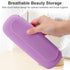 Travel Makeup Brush Holder - Silicon Portable Cosmetic Face Brushes Organizer with Built-in Cleaner (Purple)