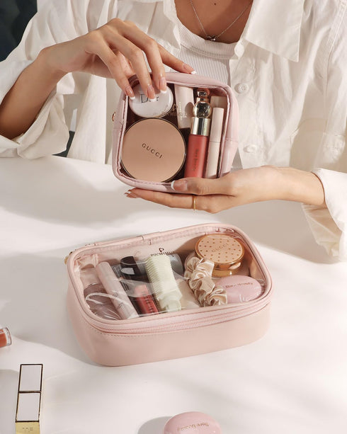 Pocmimut Mini Makeup Bag, Clear Cute Travel Makeup Pouch, Car Essentials Organizer for Women - Pink
