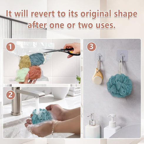 Shower Loofah Bath Sponge, 60G Exfoliating Body Scrubber, 4 Color Mesh Shower Pouf Balls for Body Wash (Caramel Coffee)