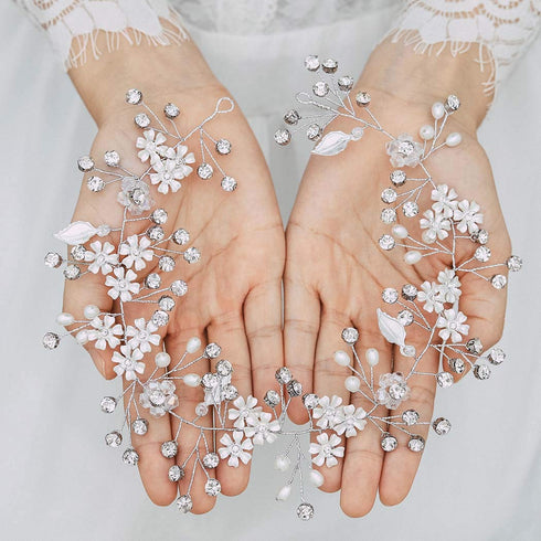 Unsutuo Flower Bride Wedding Headbands - Silver Crystal Bridal Hair Vine for Women & Girls