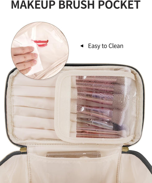 Wandering Nature Makeup Bag, Travel Make Up Organizer Cosmetic Brush Bags Case for Women in Quilted Fabric, Black(Patent Pending)
