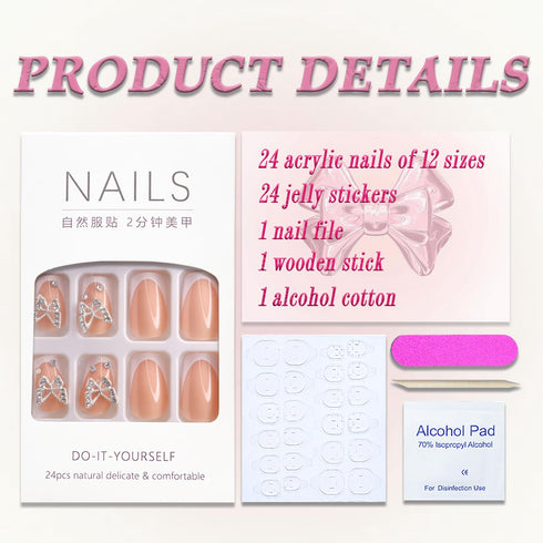 Press on Nails Extra Short Square MABKJLF, French Tip Fake Nails with Rhinestones for Women Girls