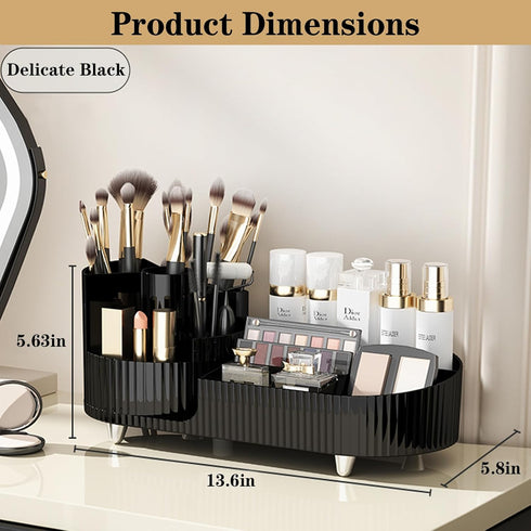 Large Spinning Makeup Organizer for Vanity, Rotating Cosmetic Storage with Brush Holder, Countertop Makeup Display