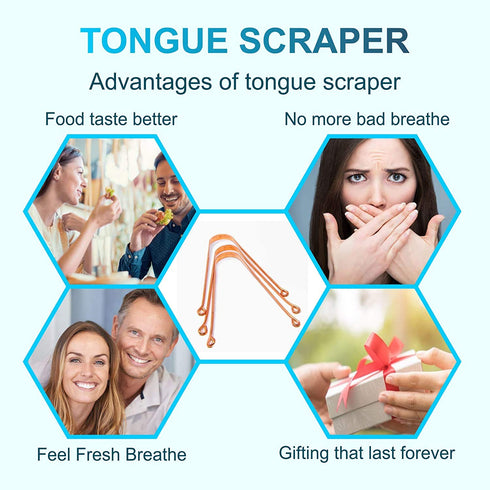 Wonder Care - 100% Copper Tongue Scraper, Ayurvedic Tongue Cleaner for Optimal Oral Hygiene (3 Pieces with Bag)