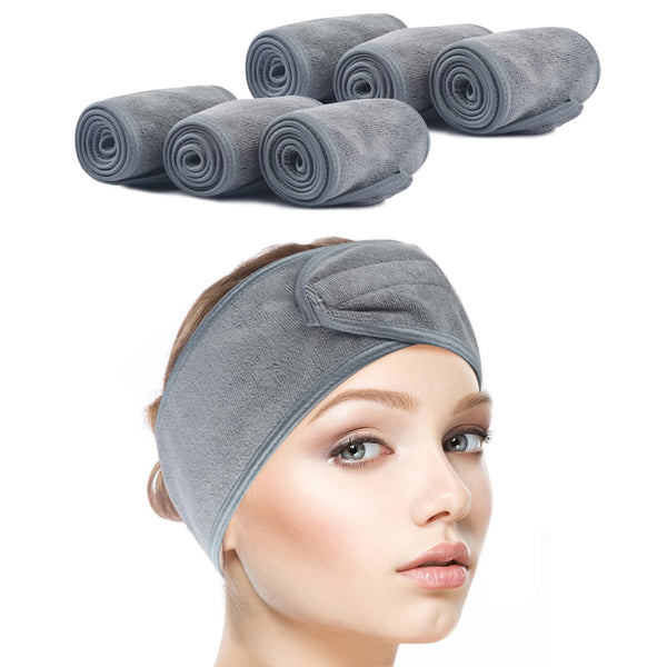 SINLAND Spa Headband for Women, 6 Counts Adjustable Makeup Hair Band with Magic Tape for Face Care and Sports