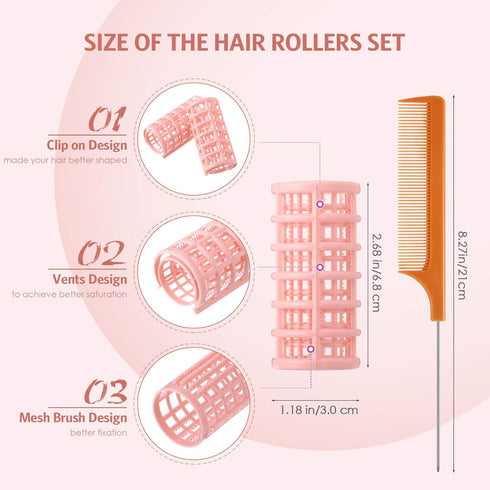 Syhood 16 Pieces Hair Roller Curlers, 1.18 Inch Plastic Hair Rollers with Steel Pintail Comb for Hairdressing