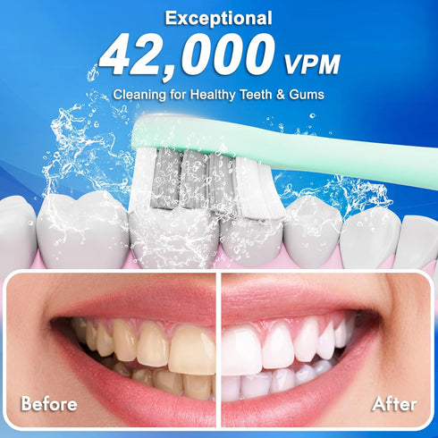 Portable Electric Soft Toothbrush with Travel Case, 90-Day Battery Life, 10 Brush Heads, 15 Modes