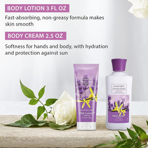 Bath & Body Travel Kit - Lavender Vanilla Blush Fragrance Mist, Body Lotion, Shower Gel, Body Cream, 3 Fl Oz