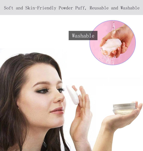 Powder Puff Reusable Empty Makeup Container with Elasticated Net Sifter for Setting Powder and Daily Use