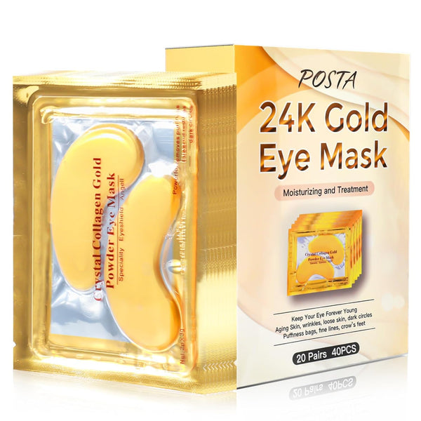 POSTA 24K Gold Eye Mask, 20 Pairs Under Eye Treatment Mask for Puffy Eyes and Dark Circles