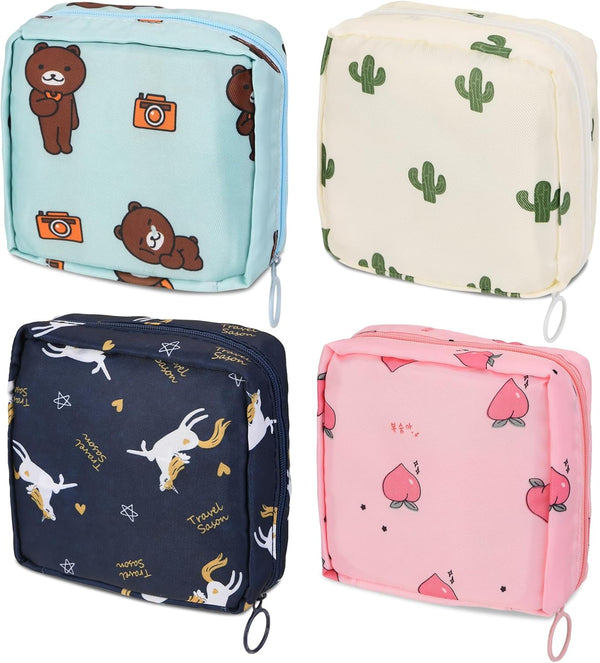 4Pcs Mini Menstrual Period Bag, Waterproof Tampon Organizer Pouch for Purse, First Period for Teen Girls