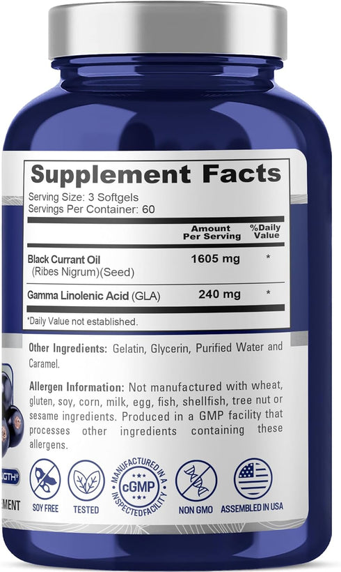 NusaPure Black Currant Seed Oil 1605 mg - Gamma Linoleic Acid (GLA) 15% 180 Softgels