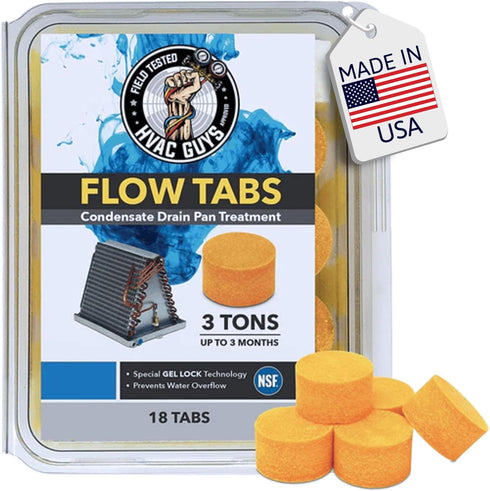 HVAC Guys Flow Tabs with Gel Lock Technology - 18 Pack Keeps Drain Pans Clean, Prevents Overflow, 3 Ton Tab Lasts up to