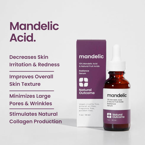 Mandelic Acid 10% Anti-Aging AHA Facial Serum with Hyaluronic Acid - Targets Fine Lines, Dark Spots, and Wrinkles, 1 Oz