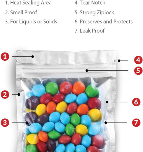 Mylar Bags with Ziplock 4" x 6" - 100 Sealable Heat Seal Bags for Candy, Food Packaging, Medications