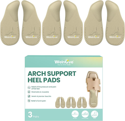 Welnove Arch Support Inserts for Plantar Fasciitis - Self Adhesive Gel Arch Supports for Flat Feet and Foot Pain Relief