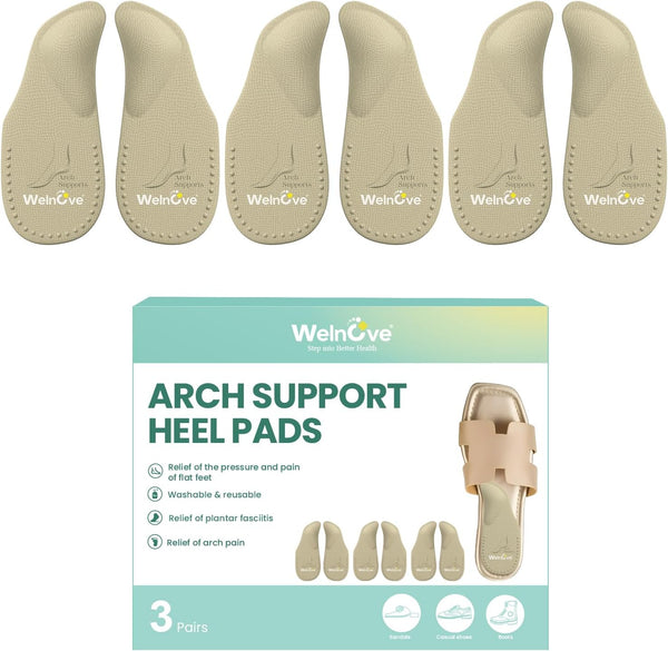 Welnove Arch Support Inserts for Plantar Fasciitis - Self Adhesive Gel Arch Supports for Flat Feet and Foot Pain Relief