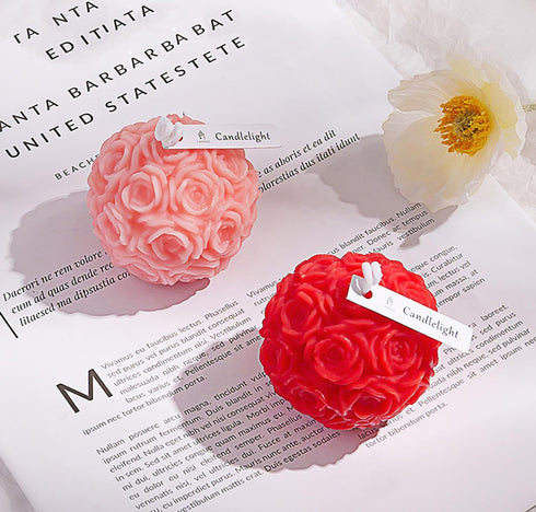 T-shin Candle,380G Rose Ball Shaped Aesthetic Scented Handmade Spherical Rose Flower Soy Wax Aroma Art Decorative
