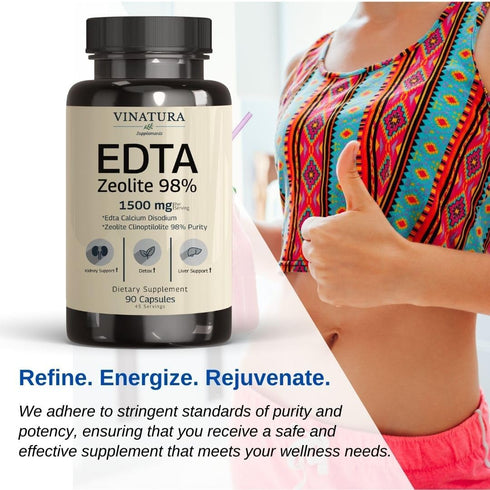 EDTA Capsules 1500mg per Serving - USA Made Liver Support with Kale Extract, 90 Capsules, 45 Servings