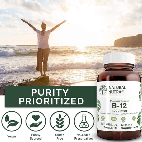 Natural Nutra Vegan Methyl B12 1000mcg, Heart Health Energy Booster, 100 Vegan Lozenges