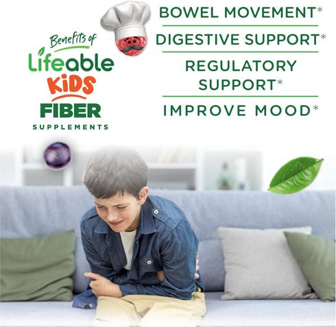 Lifeable Sugar Free Prebiotic Kids Fiber Gummies - 4g Fiber for Digestive Health, Great Tasting Vegetarian Supplements,