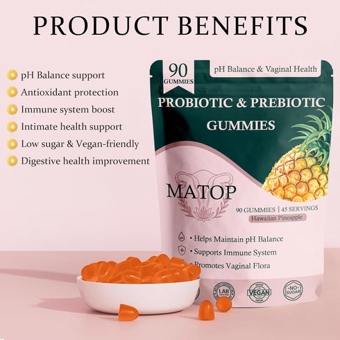 Gummies Gummies 90 Gummies (45 MATOP Probiotic Prebiotic pH Balance - Vaginal Health for Women Pro + Prebiotic