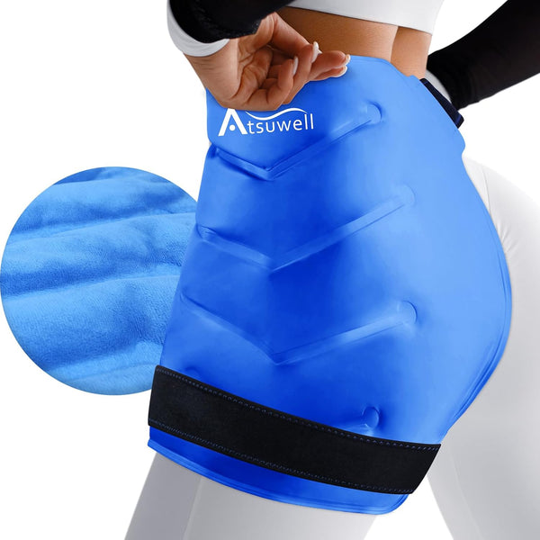 Atsuwell XL Hip Ice Pack Wrap - Gel Cold Pack for Bursitis Pain Relief, Soft Plush Lined for Hip Injuries