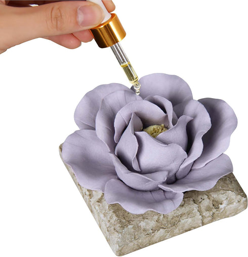Iryanthos Ceramic Passive Essential Oil Diffuser, Aesthetic Desktop Handmade Flower & Concrete Base,