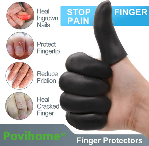 Povihome Black Finger Protectors, Moisturizing Thumb and Finger Covers, Elastic Cracked Finger Sleeves