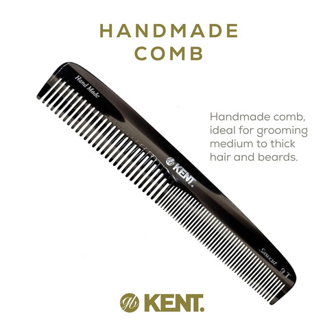 Kent 9T Black Graphite Detangler Comb, Fine Tooth and Wide Tooth, Large Handmade Dressing Comb, Made in England
