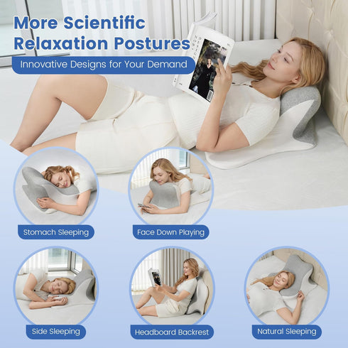 ONGFNFN Reading Pillow for Bed, Ergonomic Memory Foam Bed Wedge Pillow for Headboard, Lying, Leaning and Prone, Chin