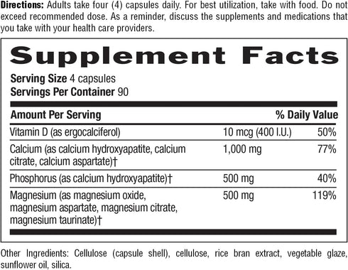 Country Life Target-Mins Calcium Magnesium with Vitamin D-Complex, 1000mg/500mg/10mcg, 360 Vegan Capsules