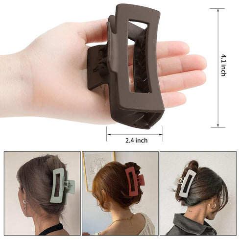 Sisiaipu 6 Pcs 4 Inch Big Hair Claw Clips for Women, Nonslip Square Rectangle Acrylic Banana Jaw Clips - Brown