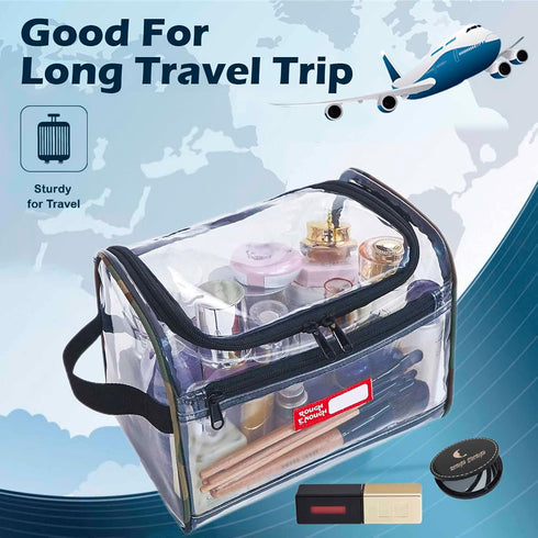 Rough Enough Clear Makeup Toiletry Bag, Large Cosmetic Organizer with Zipper for Women Travel