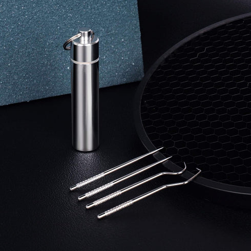 Ninelimi 12 Set Pieces Portable Stainless Steel Pocket Reusable Metal Toothpicks with Holder for Outdoor Picnic Camping