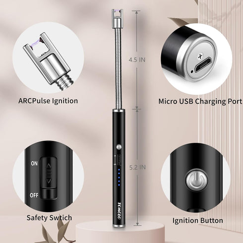 2 Pack USB Rechargeable Electric Candle Lighter - Flameless Windproof Arc Lighter with Flexible Neck (Black & Silver)