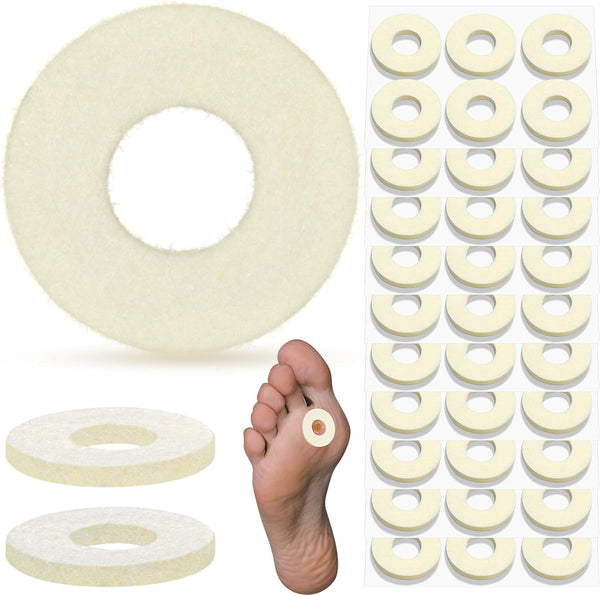 Felt Callus Pads for Feet, Adhesive Round Corn Cushions, Soft Bulk for Pain Relief, 60 Pcs