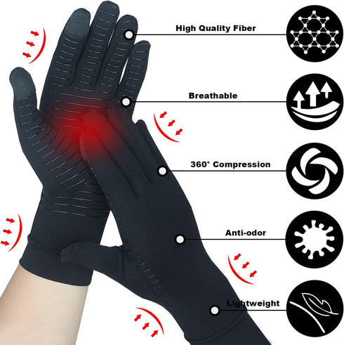 2 Pairs Full Finger Copper Arthritis Gloves with Touchscreen Tip, Compression Gloves for Women Men, Relief for Rheumatoid, Osteoarthritis, Carpal Tunnel, Hand Pain, Tendonitis, Computer Typing (M)