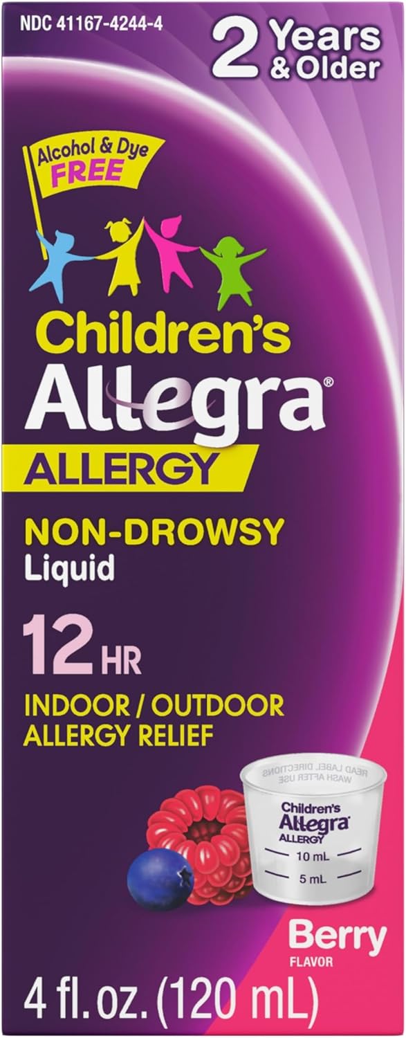 Allegra Children's 12-Hour Allergy Relief Liquid, 30 mg Fexofenadine HCI, Berry Flavor, 4 oz