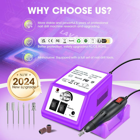 LAVAED Nail Drill Professional E Filer, Electric Nail File Kit with 156pcs Sanding Bands and Nail Drill Bits