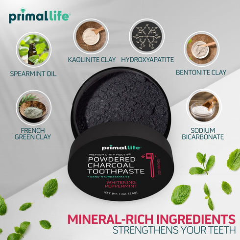 Primal Life Organics Dirty Mouth Toothpowder, Activated Charcoal, Organic, Vegan, 1 oz (Black Peppermint)