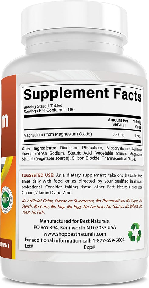 Best Naturals Magnesium Oxide 500 mg, 180 Tablets