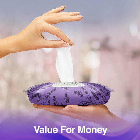 Lavender Face Cleansing Wipes, 120 pcs Gentle Makeup Remover Wipes with Aloe, Retinol, Castor and Vitamin E