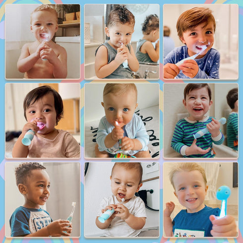 Papablic Toddler Sonic Electric Toothbrush for Ages 1-3, Cute Penguin Cover, Smart LED Timer, 2 Brush Heads