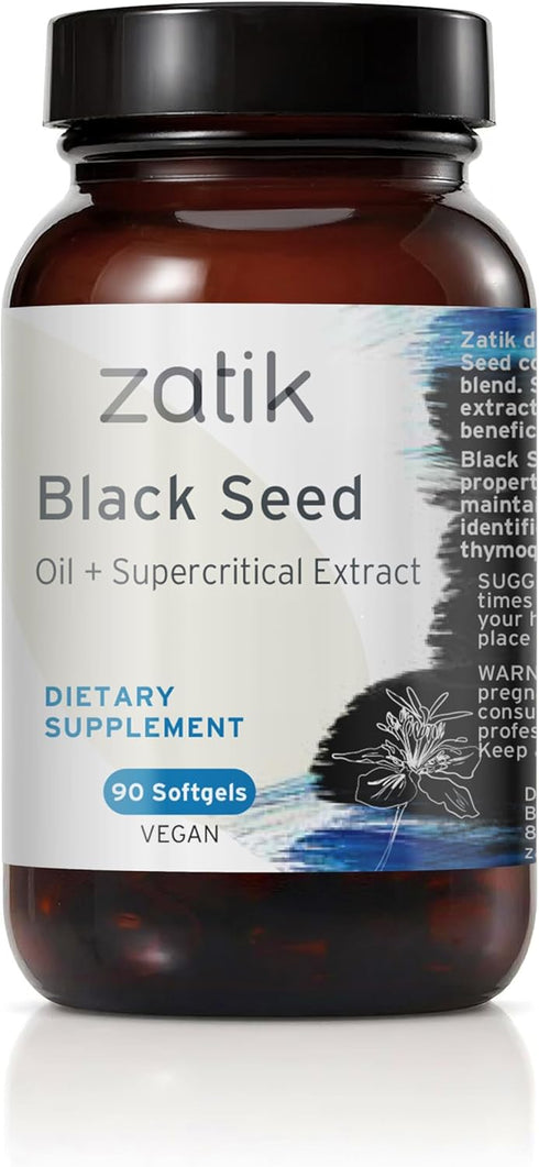Zatik Naturals Black Cumin Seed Oil & Supercritical Extract - Cold Pressed, Unrefined, USDA Organic, 90 Vegan Softgels