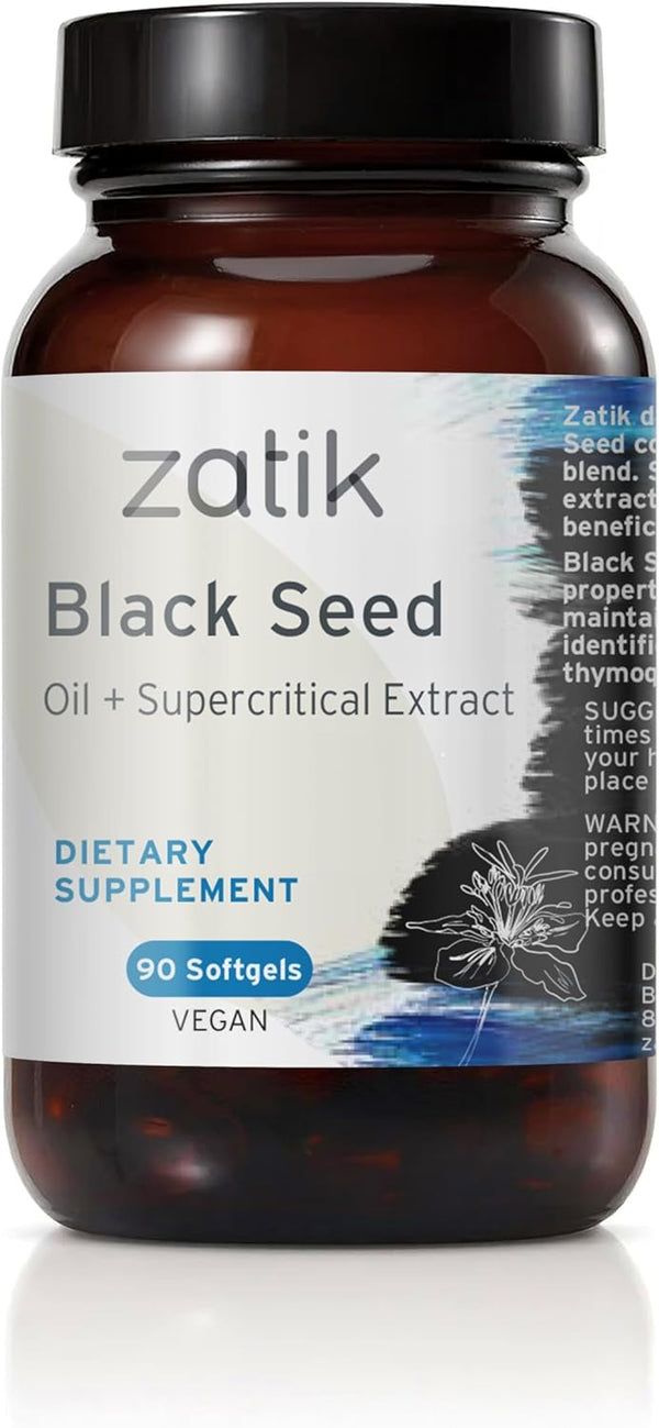 Zatik Naturals Black Cumin Seed Oil & Supercritical Extract - Cold Pressed, Unrefined, USDA Organic, 90 Vegan Softgels